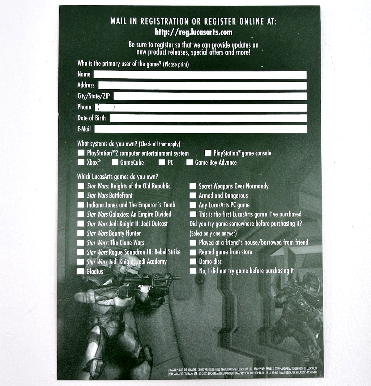 Star Wars: Republic Commando (Xbox, 2005) Game Case Manual Registration - Tested