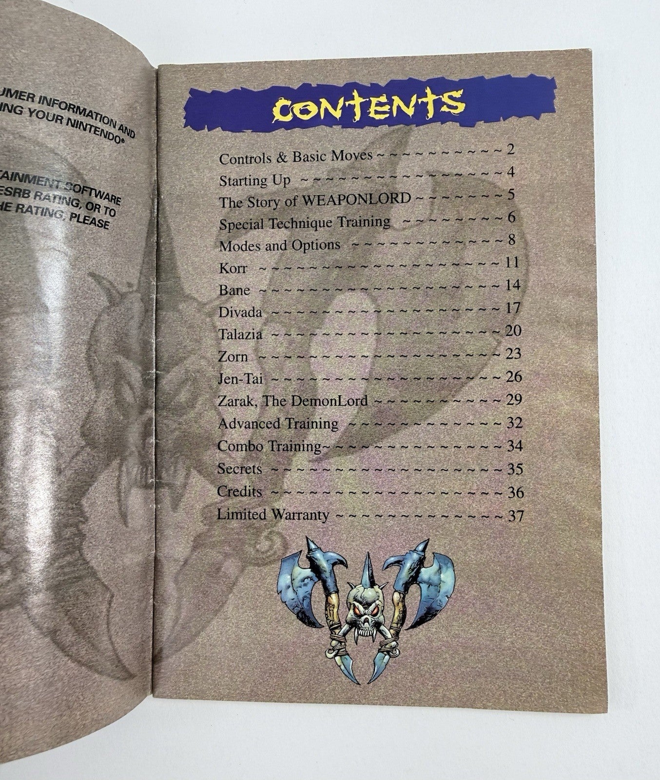 Namco 1995 Weaponlord Instruction Manual for Super Nintendo U/SNS-AWDE-USA