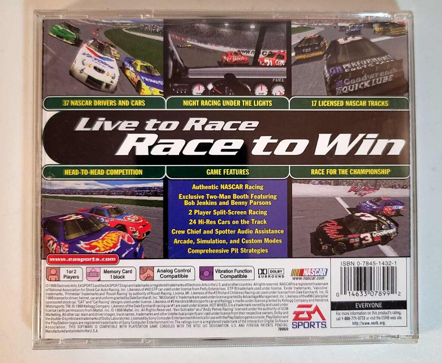 NASCAR 99 (Sony PlayStation 1, 1998) Game Case Manual - Tested and Working
