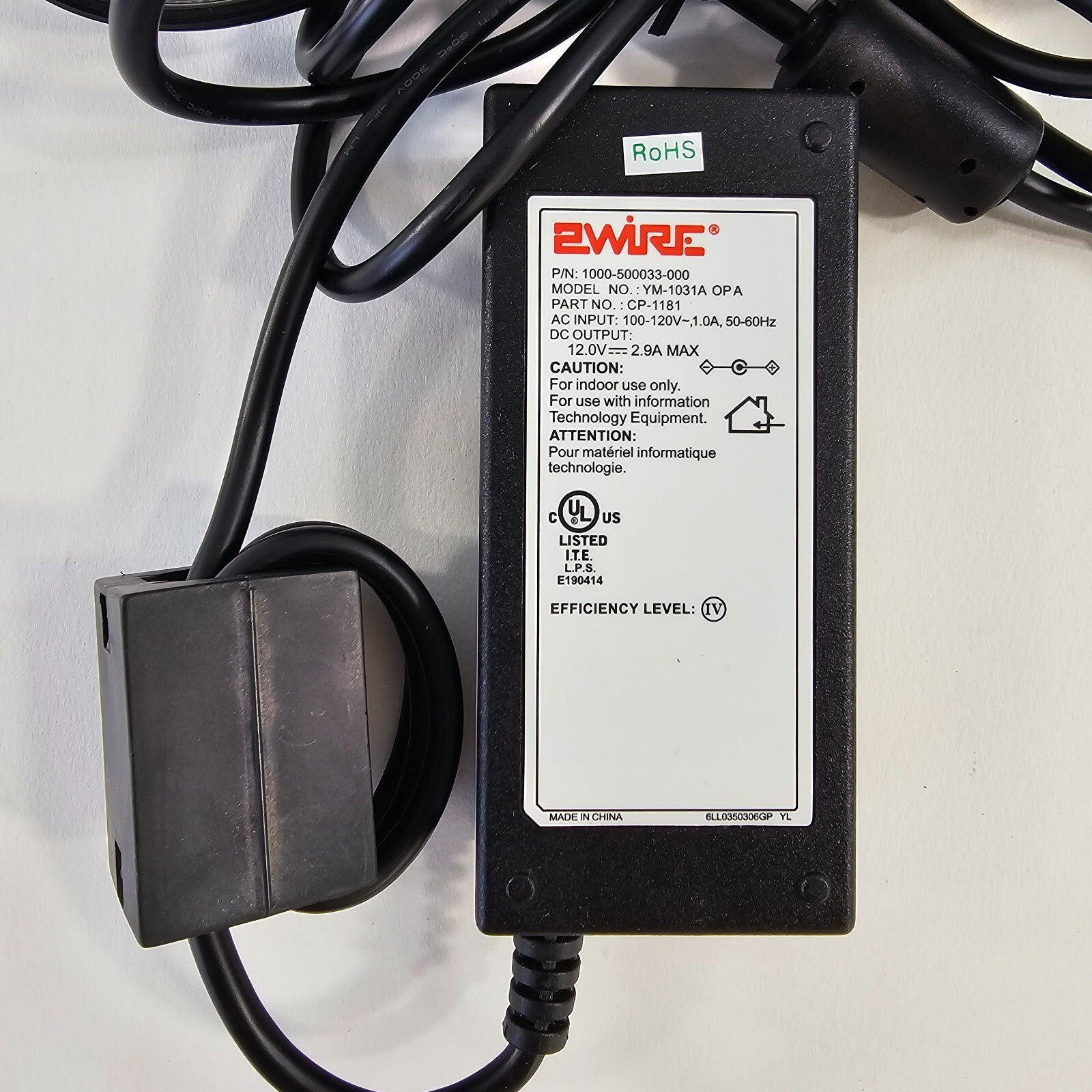 2Wire YM-1031A AC/DC Adapter 12V 2.9A Power Supply - Tested and Working