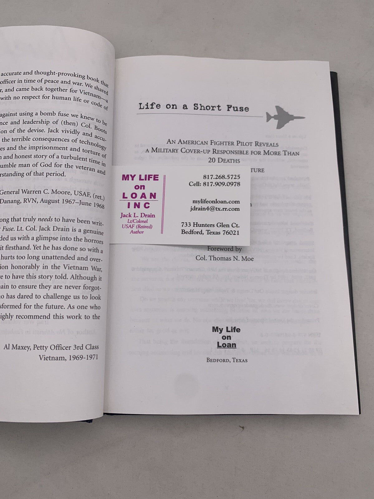 Life On A Short Fuse By Lt. Colonel Jack L. Drain 1st Edition Hardcover, Signed