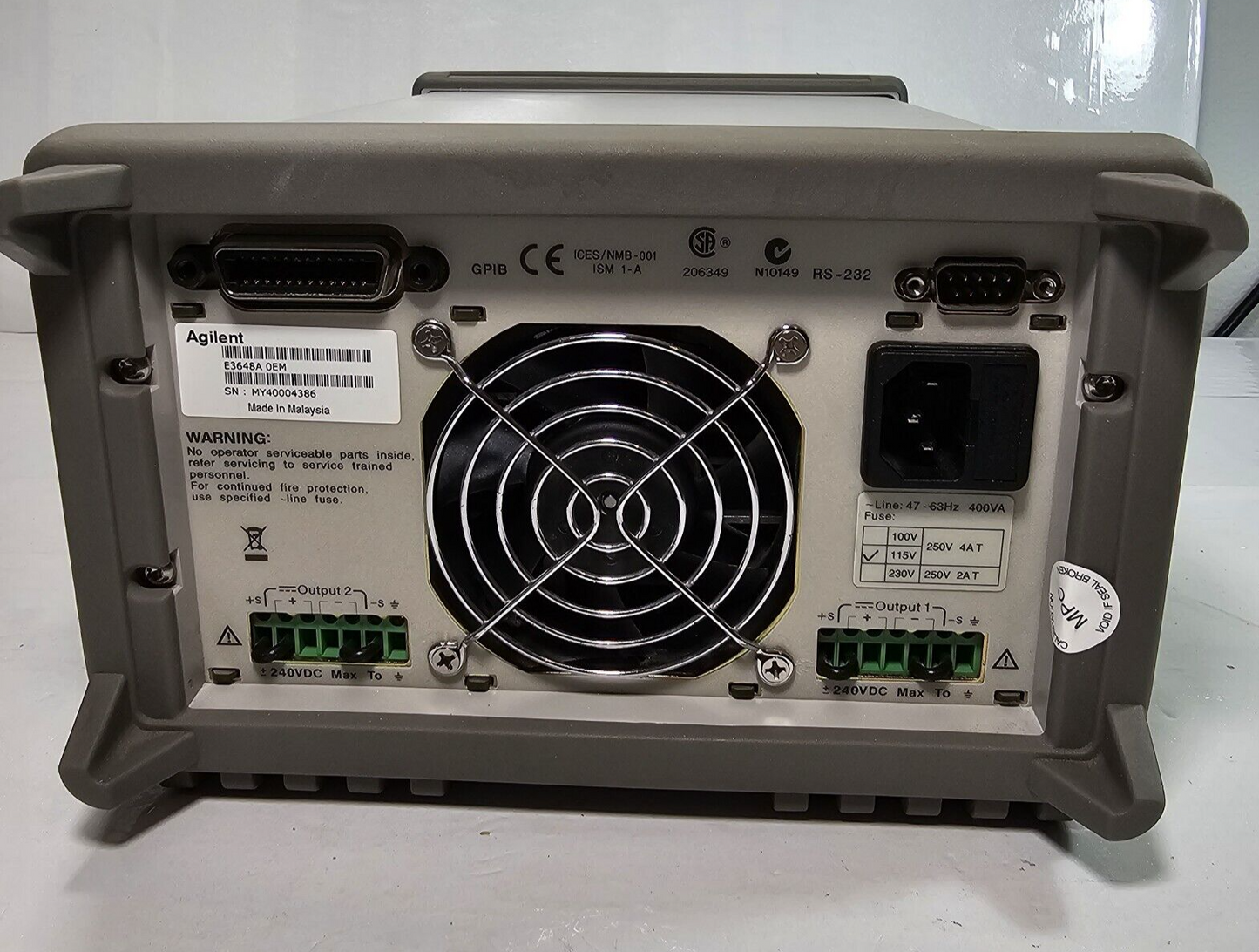 Agilent E3648A Dual Output DC Power Supply 0-8V,5A/0-20V,2.5A - Tested - 4386