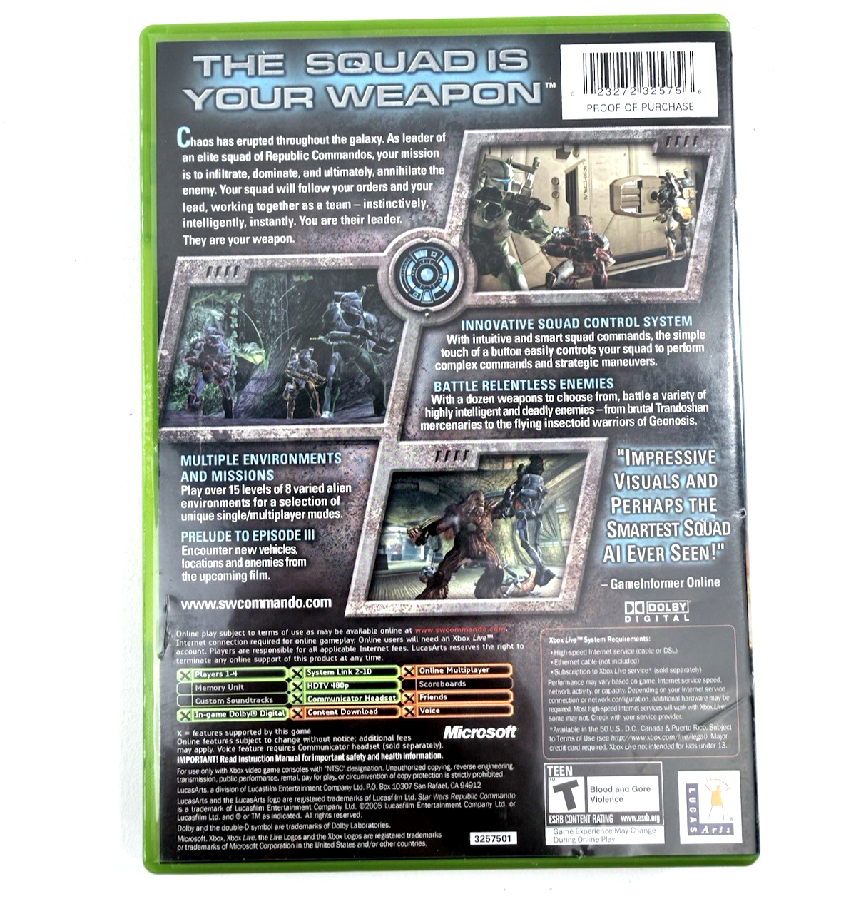 Star Wars: Republic Commando (Xbox, 2005) Game Case Manual Registration - Tested