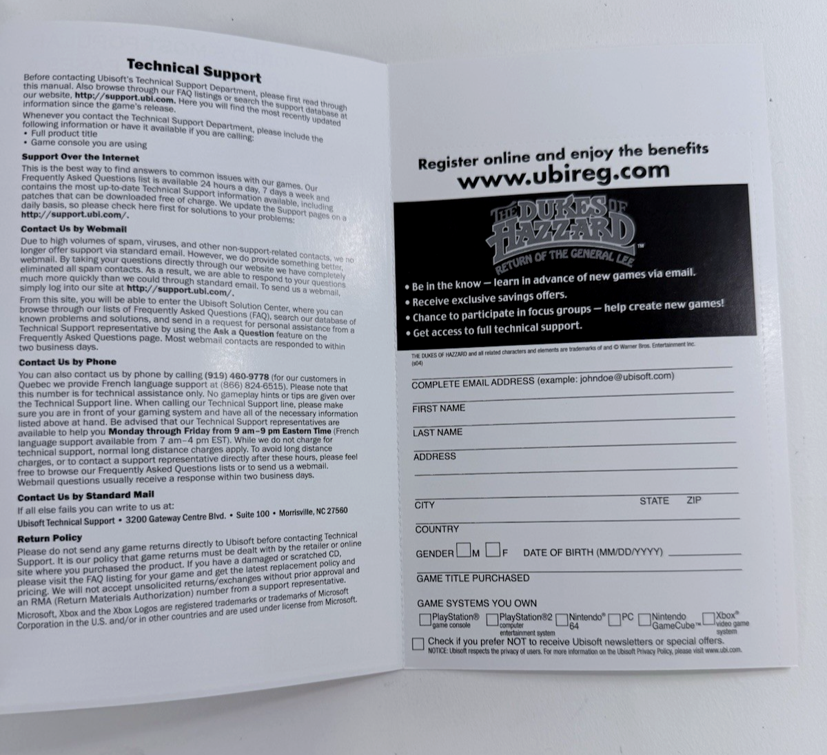 Dukes of Hazzard: Return of the General Lee (Xbox, 2004) Game Case Manual Reg.