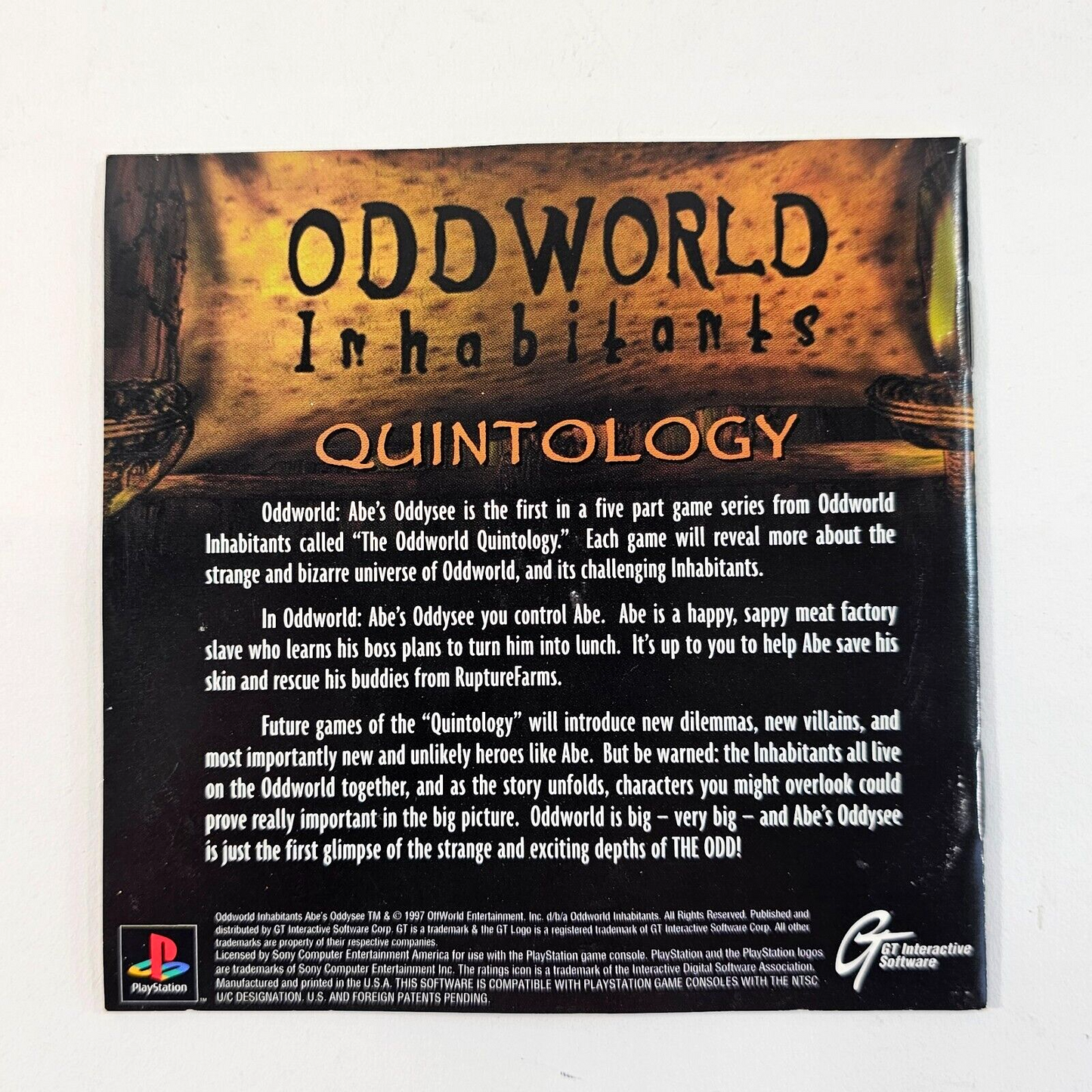 Oddworld: Abe's Oddysee (Sony PlayStation, 1997) Game Case Manual Registration