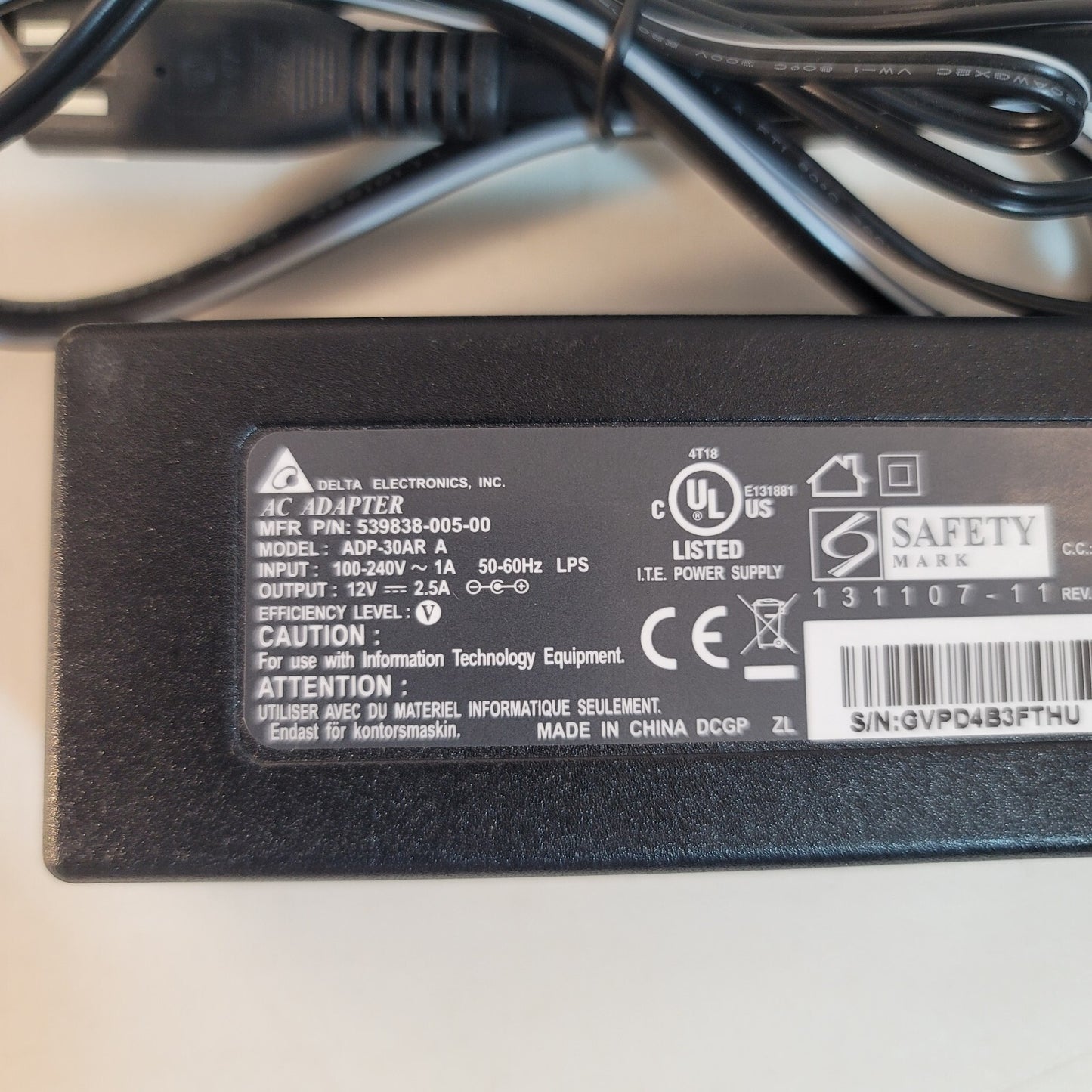 Delta Electronics AC Adapter Model: ADP-30AR A