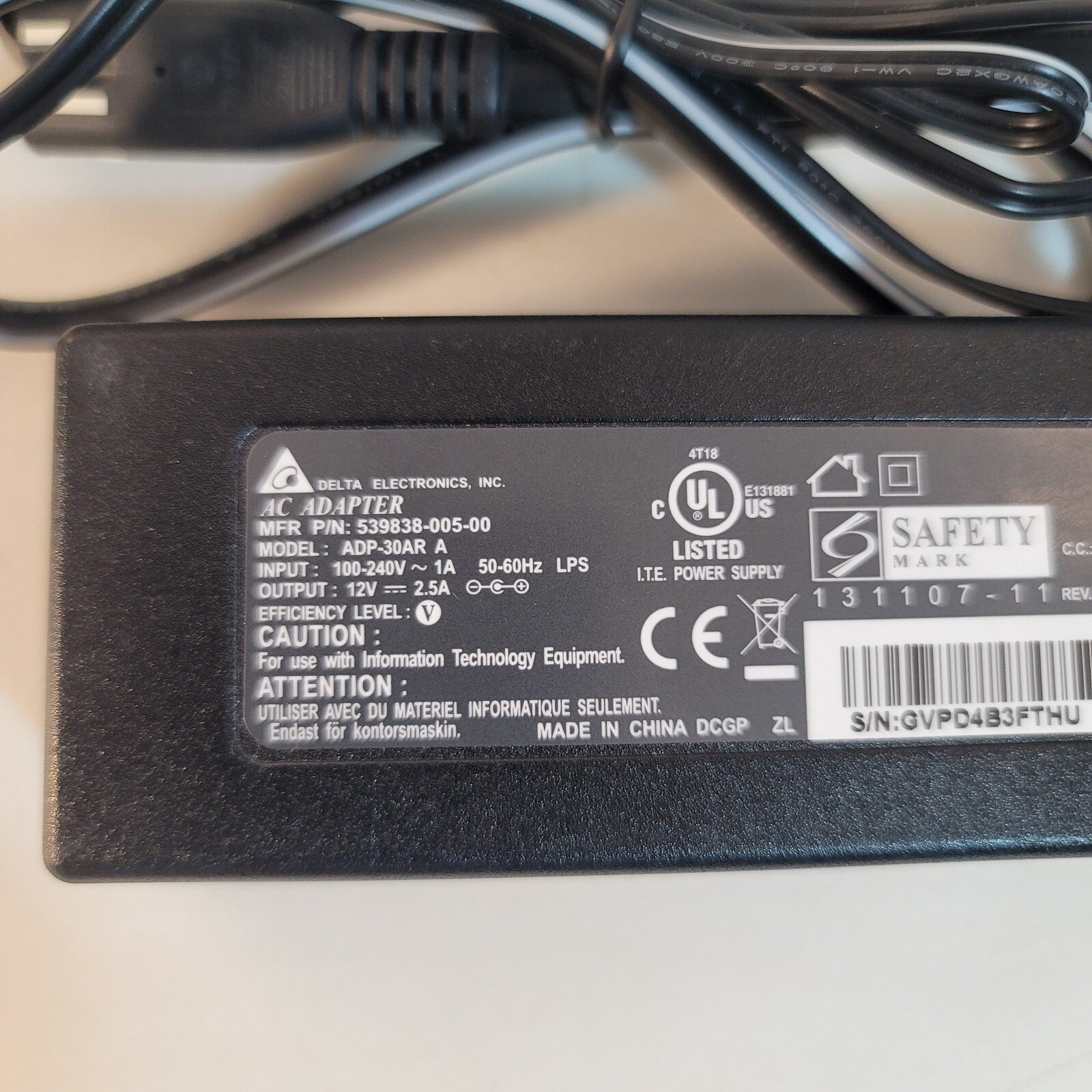 Delta Electronics AC Adapter Model: ADP-30AR A