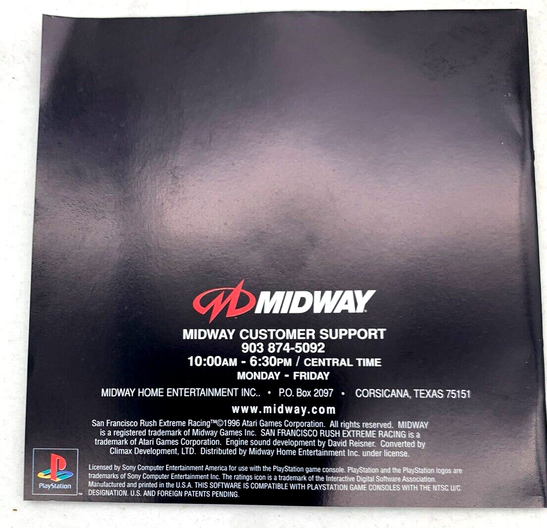 San Francisco Rush: Extreme Racing (Sony PlayStation 1, 1997) Game Case Manual