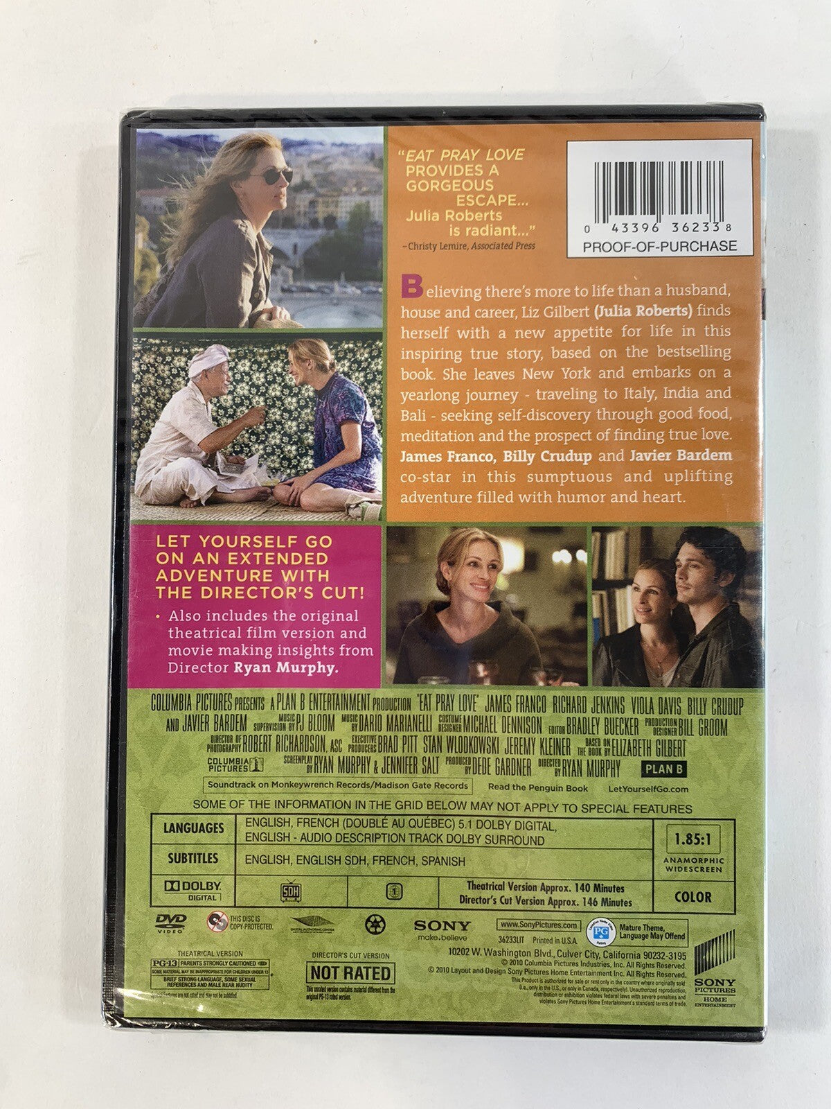 Eat Pray Love (DVD, 2010) NEW