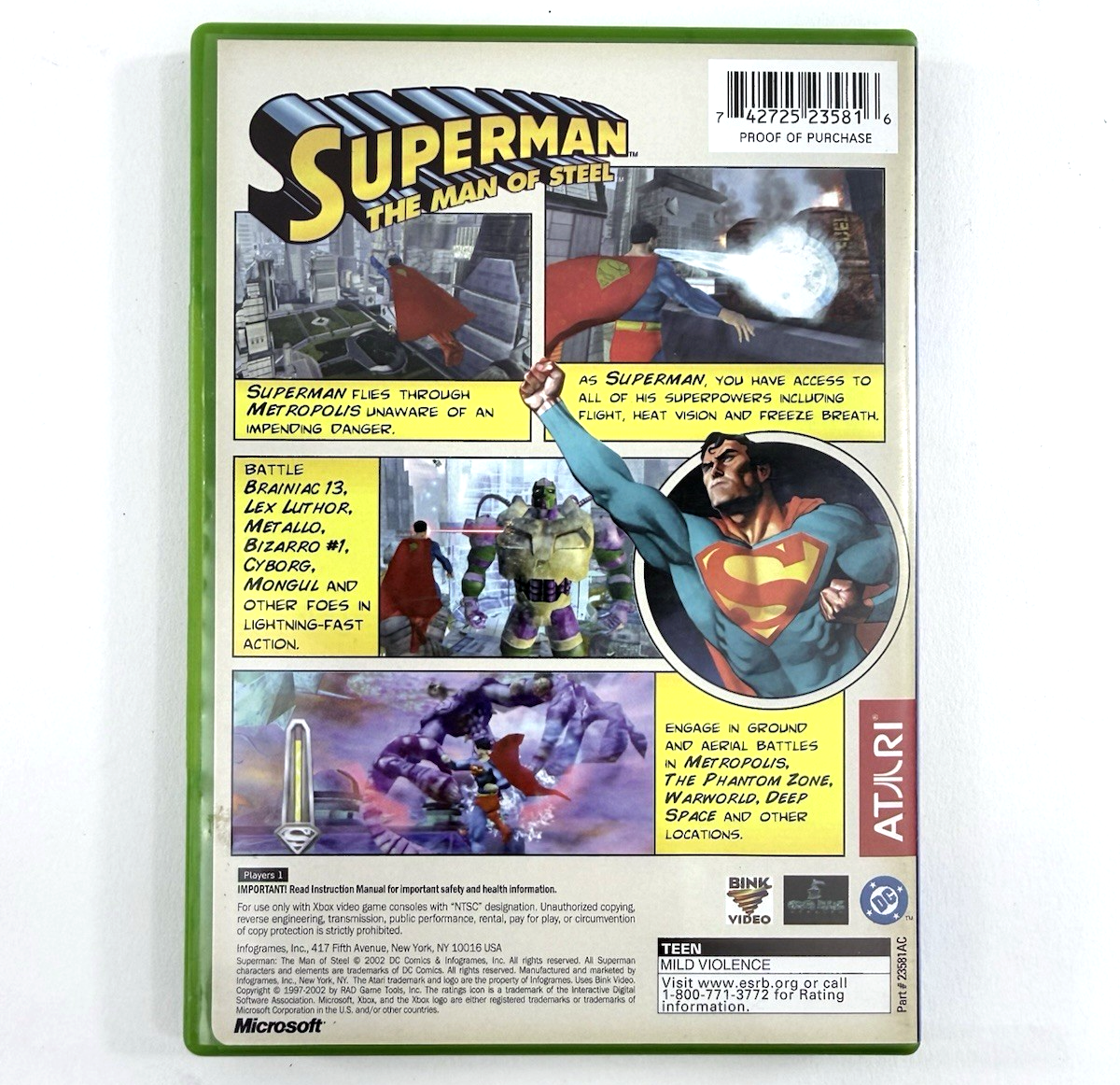 Superman: The Man of Steel (Xbox, 2002) Game Case Manual Insert - Tested
