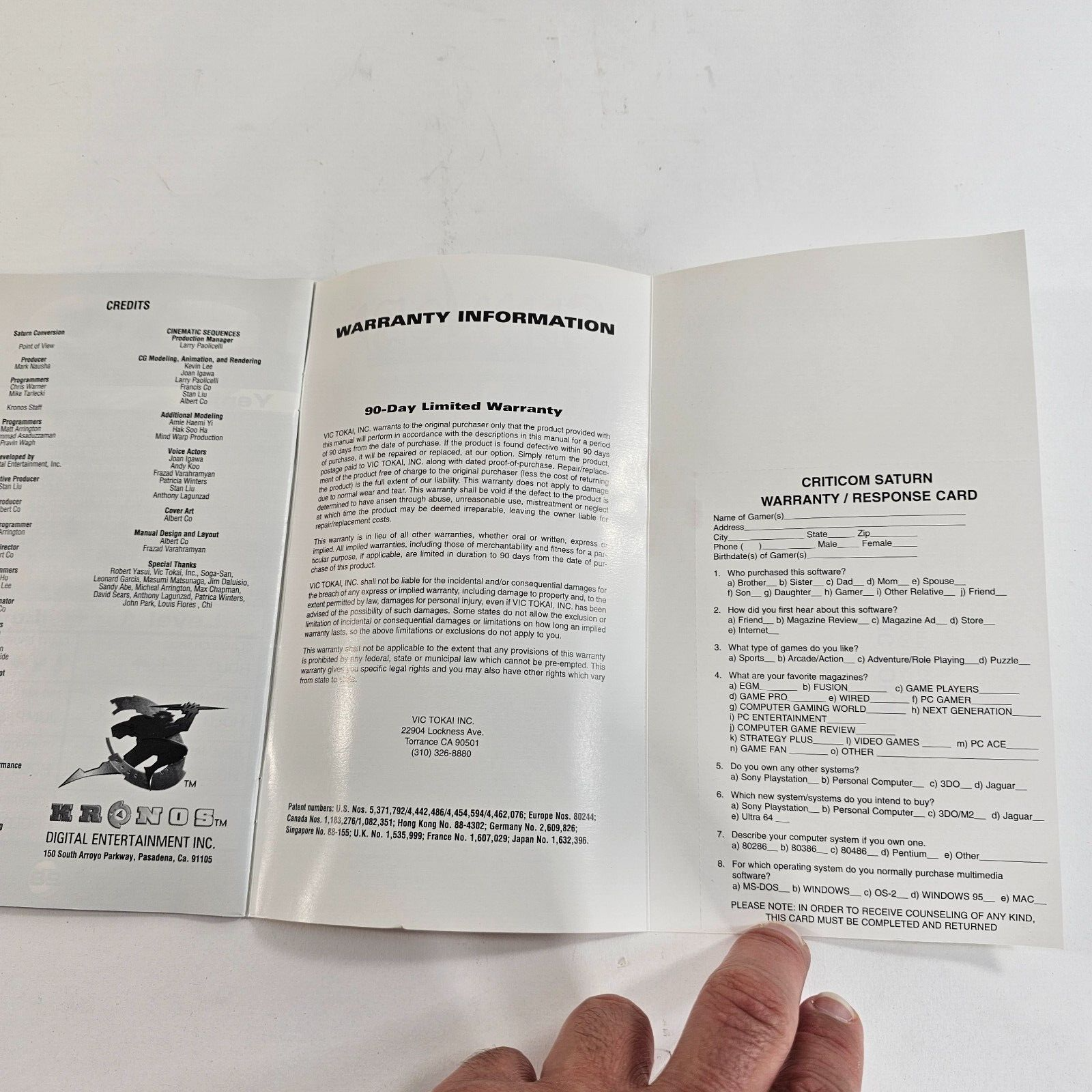 Criticom (Sega Saturn, 1995) Replacement Manual