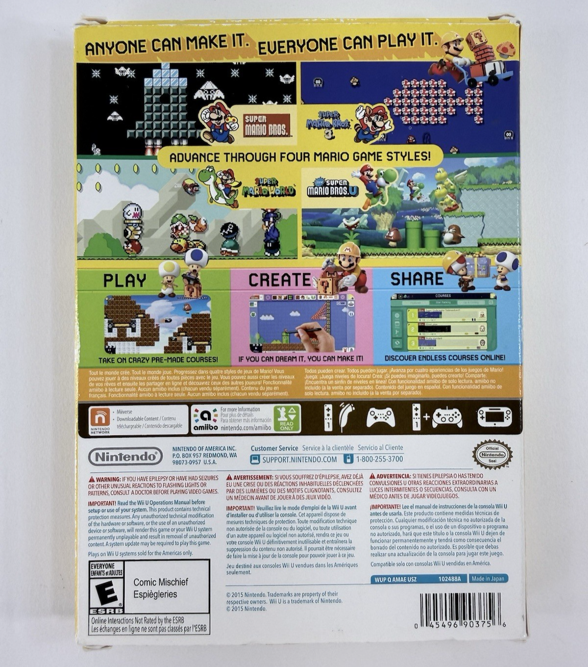 Super Mario Maker (Nintendo Wii U, 2015) Game Case Manual Box - Tested