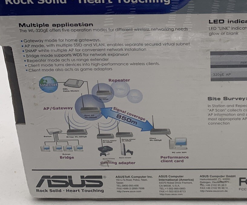 Asus BroadRange Wireless Access Point WL-320gE 2.4 GHz NEW