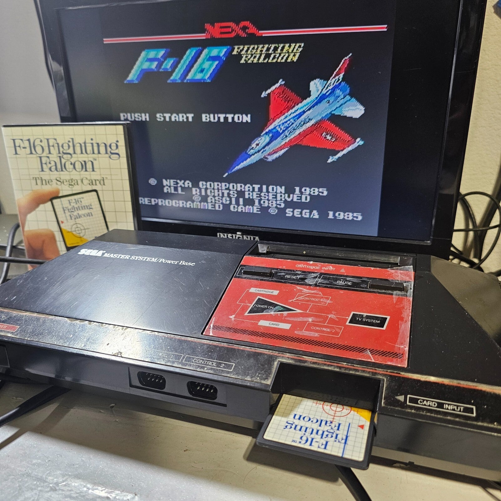 F-16 Fighting Falcon (Sega Master System, 1986) Game Card, Case, Manual - Tested