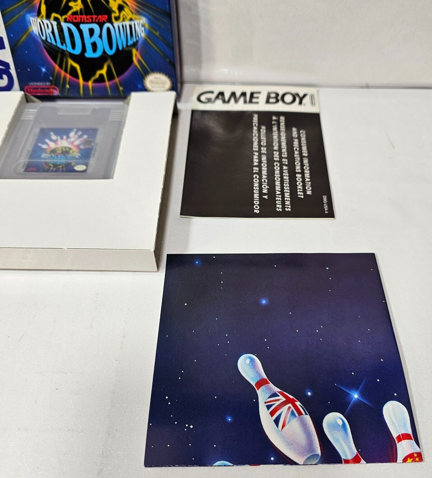 World Bowling (Nintendo Game Boy, 1990) Game Box Manual Poster Inserts - Tested