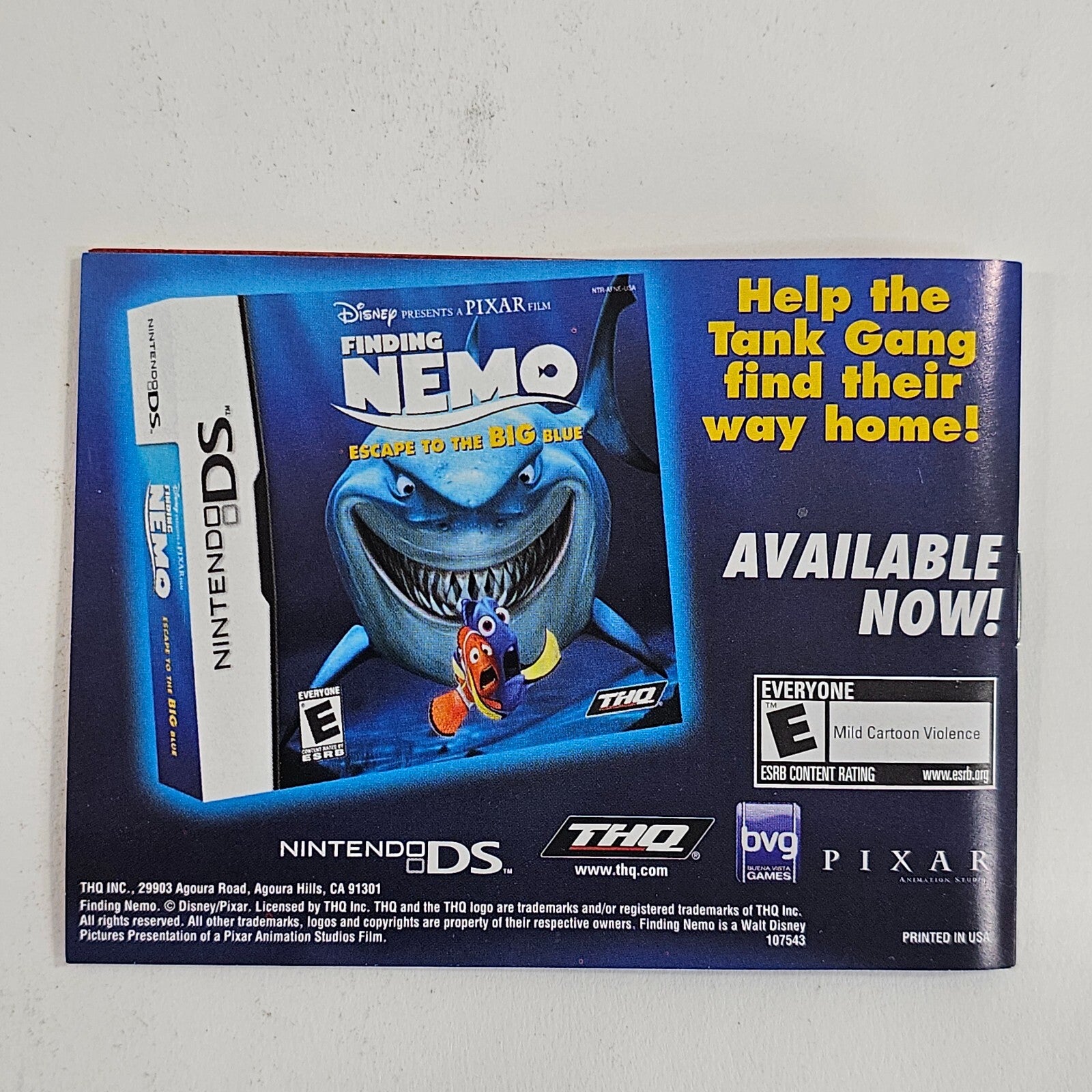 Cars (Nintendo Game Boy Advance, 2006) Game Box Manual Insert - Tested