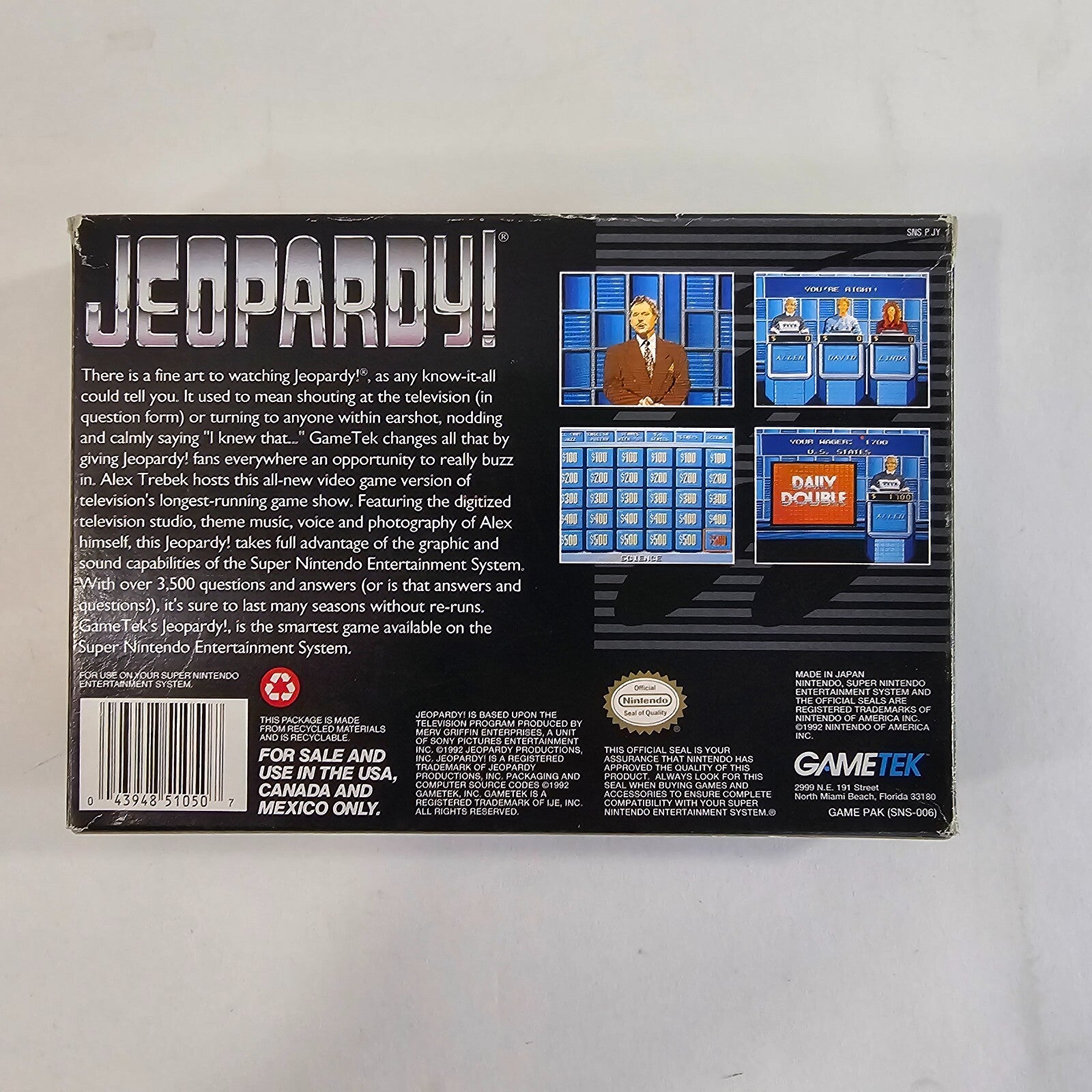 Jeopardy (Super Nintendo, 1992) Game Box Manual Poster - Tested and Working
