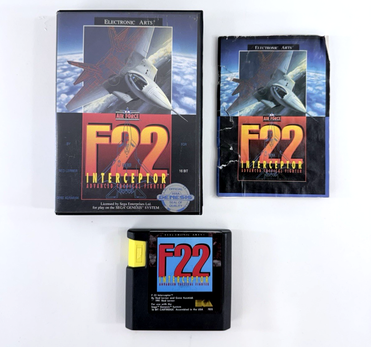 F22 Interceptor (Sega Genesis, 1991) Game, Case, Manual - Tested and Working