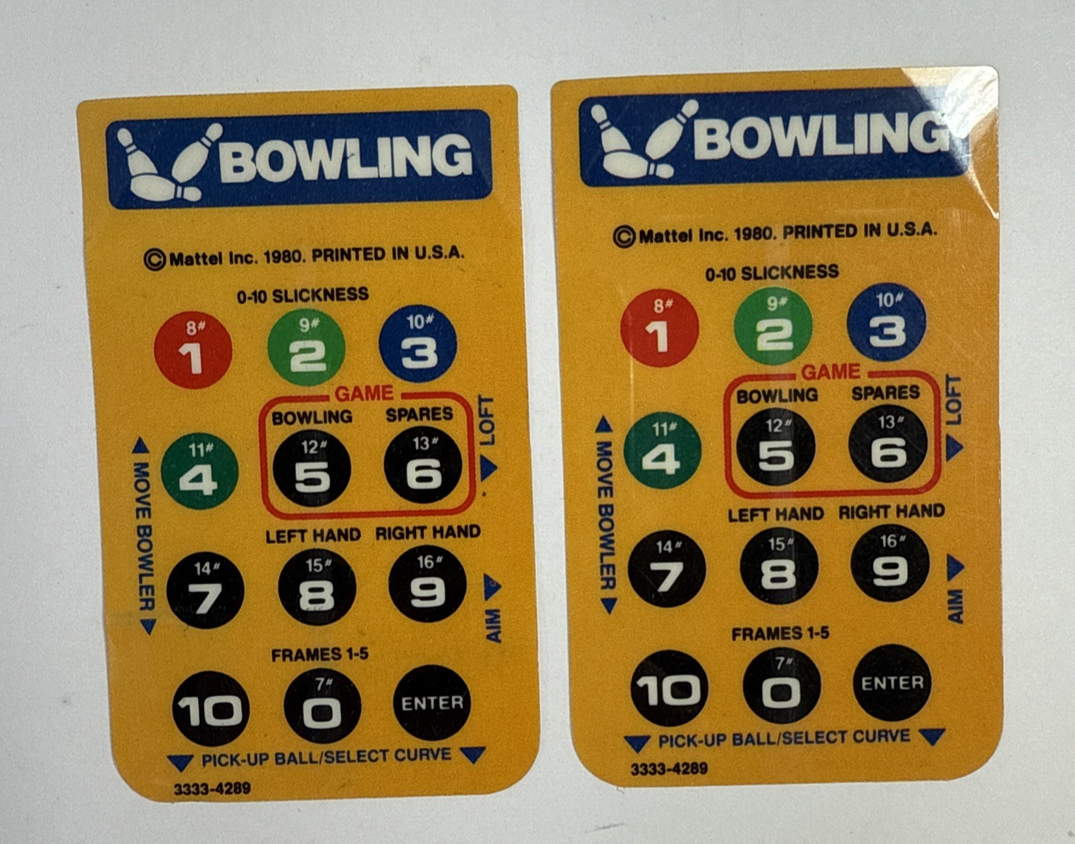Bowling (Intellivision, 1984) Game Box Manual Overlays - Tested and Working