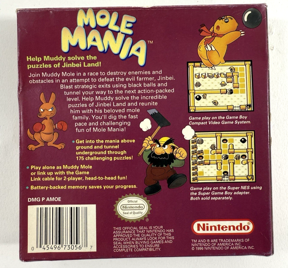 Mole Mania (Nintendo Gameboy, 1997) Game Case Manual Inserts - Tested