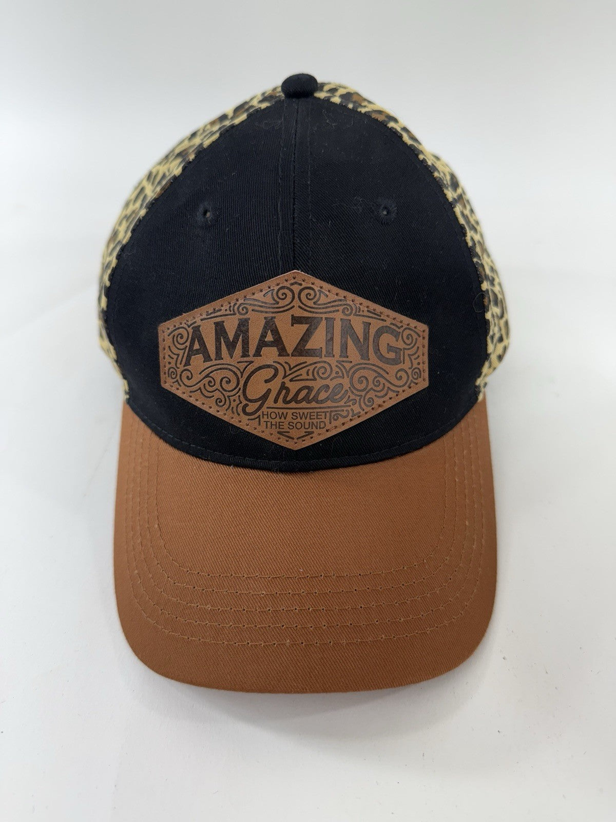 Blessed Girl 'Amazing Grace' Leopard Print and Leather One Size Baseball Cap