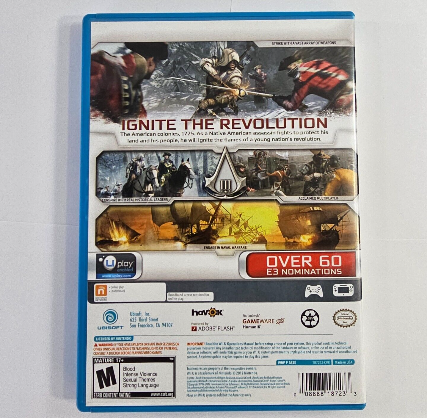 Assassin's Creed III (Nintendo Wii U, 2012) Game Case Manual - Tested