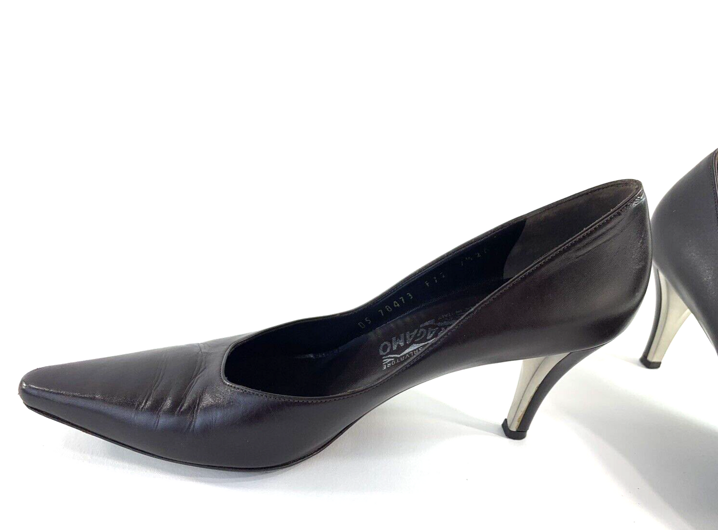 Salvatore Ferragamo Size 7.5 AA Brown Leather Heels Pointed Toe Dress Shoes