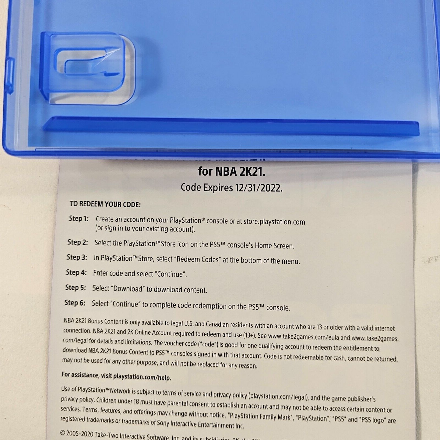 NBA 2K21 (Sony PlayStation 5, 2020) Game Case Insert - Tested