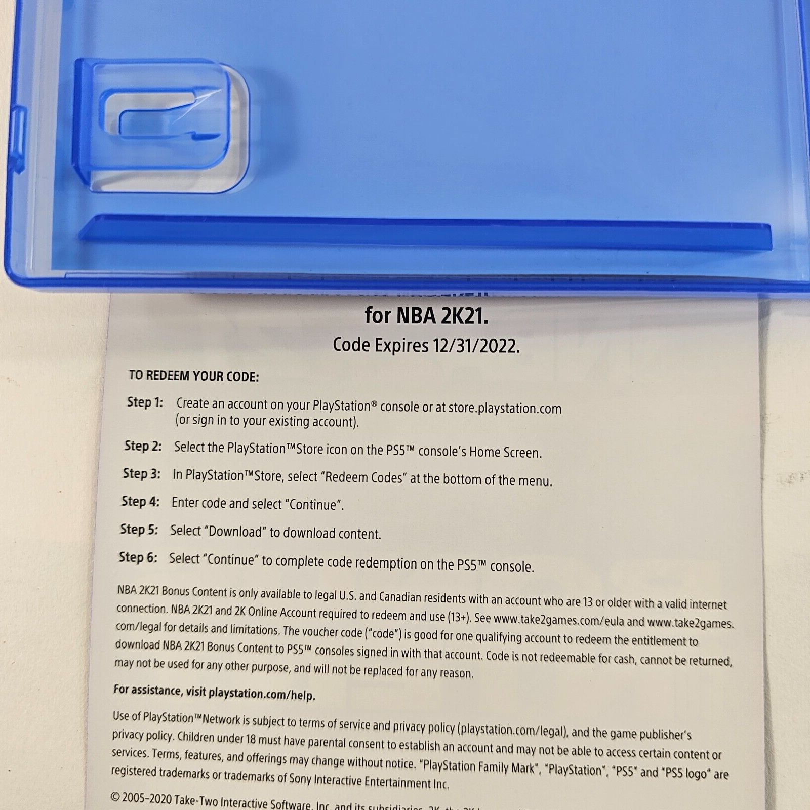 NBA 2K21 (Sony PlayStation 5, 2020) Game Case Insert - Tested