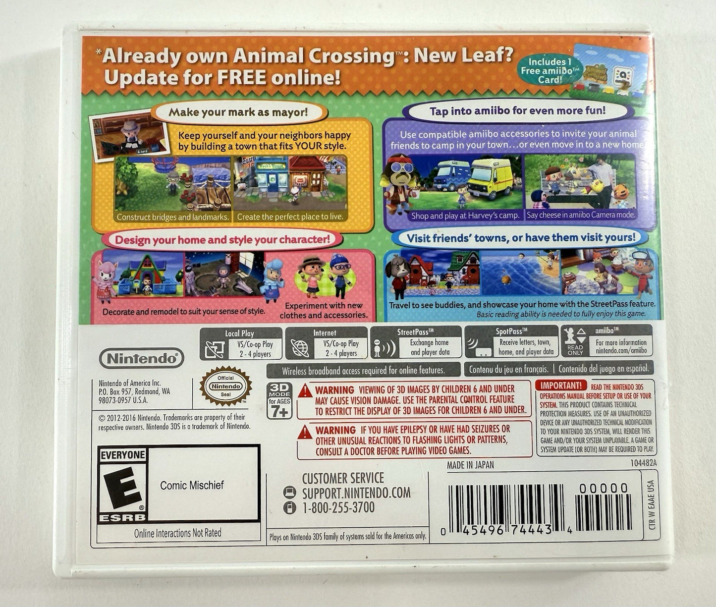 Animal Crossing: New Leaf (Nintendo 3DS, 2016) Replacement Case, Art, Manual