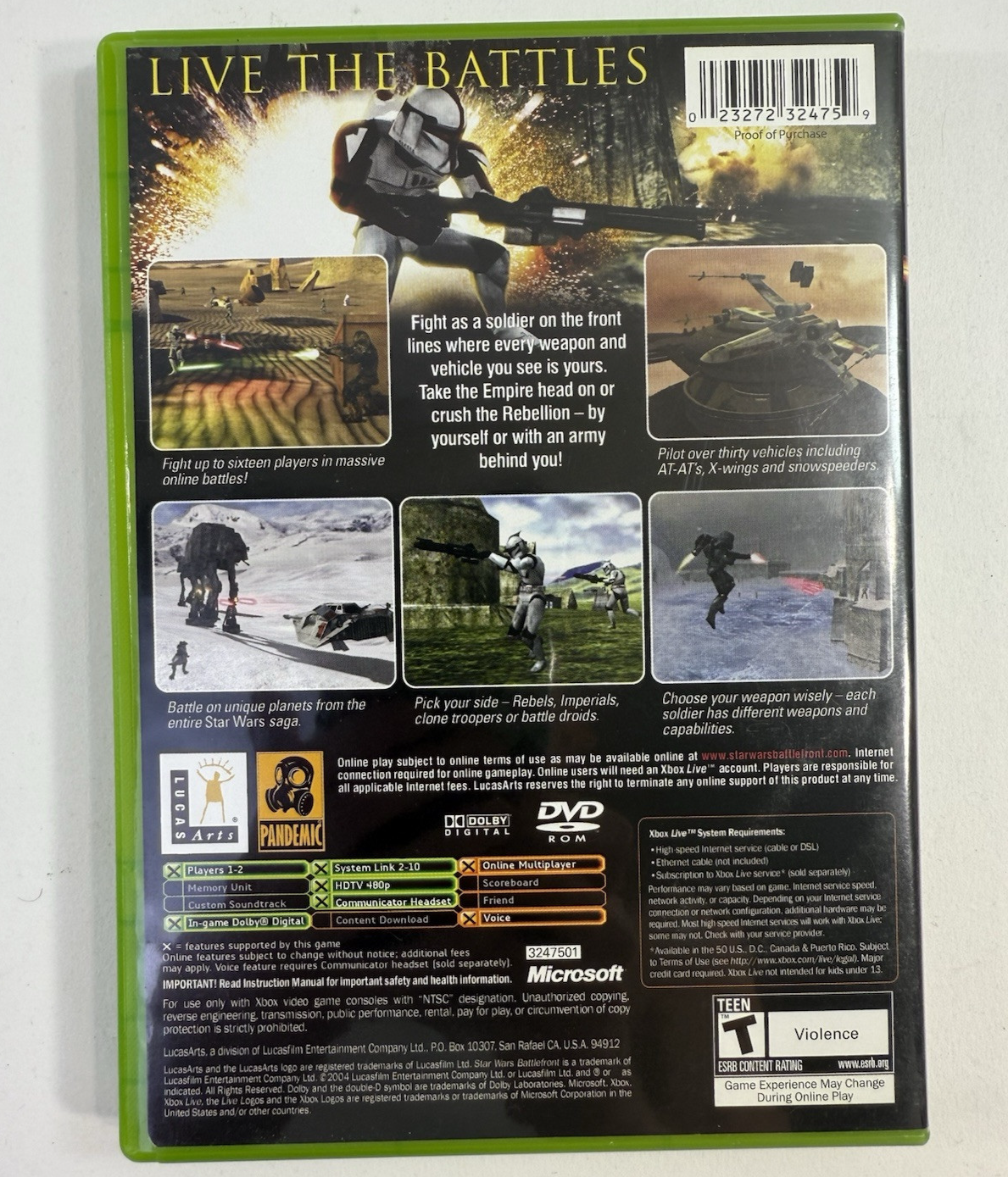 Star Wars: Battlefront (Microsoft Xbox, 2004) Game Case Manual - Tested