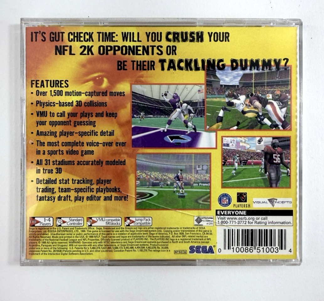 NFL 2K (Sega Dreamcast, 1999) Game Case Manual - Tested and Working
