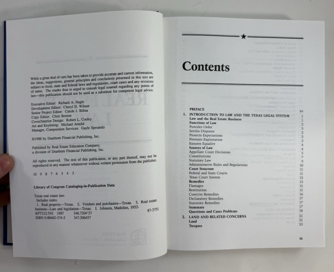 Texas Real Estate Law by Madeline Johnson/G. E. Irby (Hardcover, 1988)