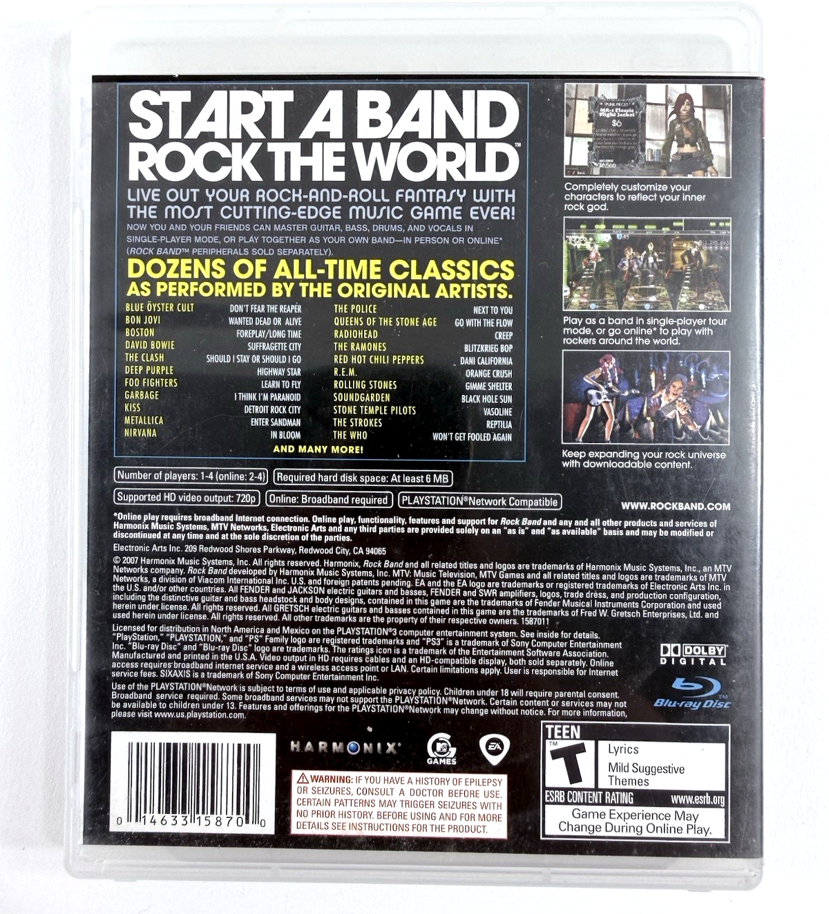 Rock Band (Sony PlayStation 3, 2007) Game, Case, and Manual - Tested and Working