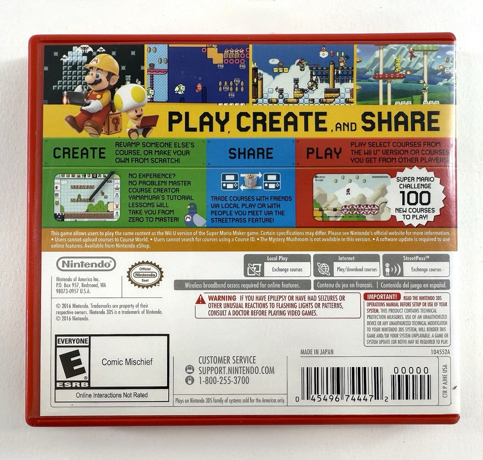 Super Mario Maker (Nintendo 3DS, 2016) Replacement Case and Cover Art Only