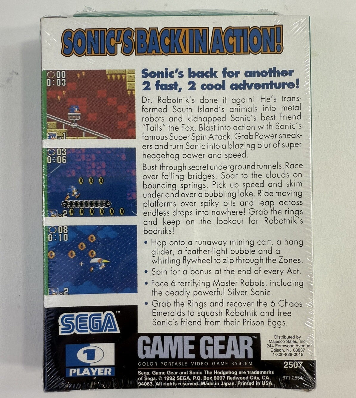 Sonic the Hedgehog 2 (Sega Game Gear, 1992) New, Factory Sealed