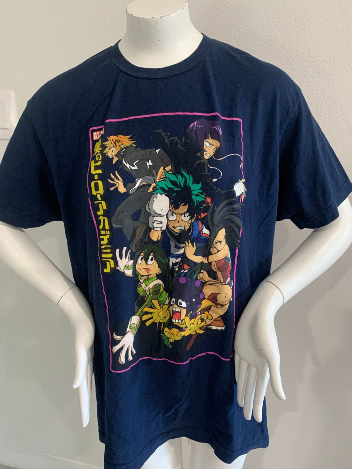 My Hero Academia Men's Blue T-Shirt - L - Anime Kanji Group Graphic Adult Tee