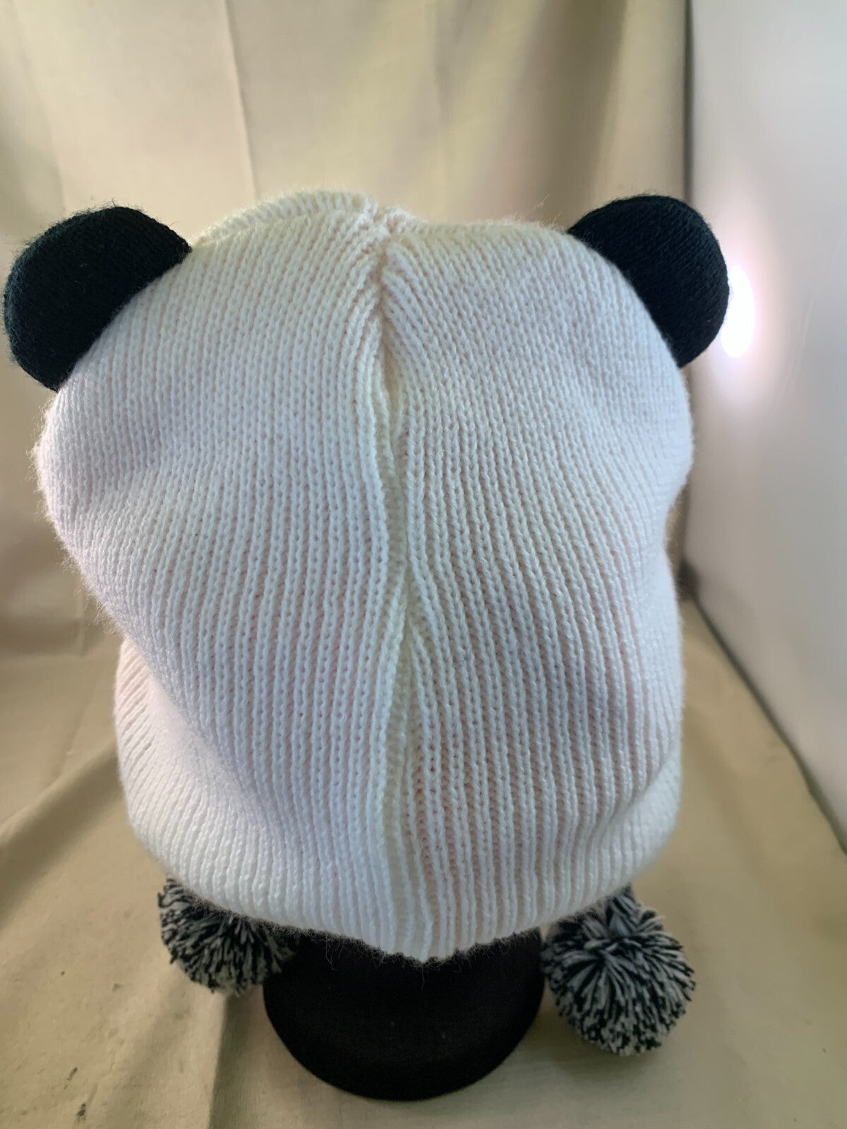 Girl's Knit Hat White & Black Panda Fleece-Lined Warm Kawaii