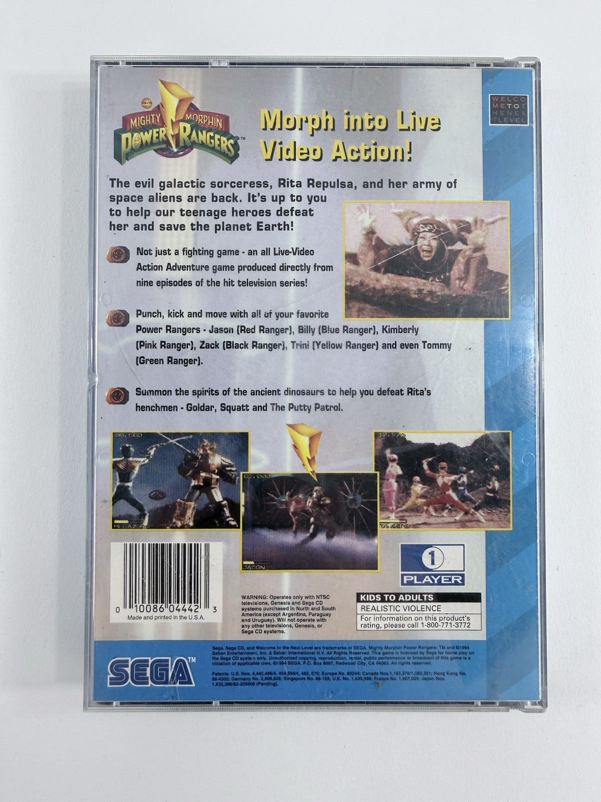 Mighty Morphin Power Rangers (Sega CD, 1995) Game Case Manual Registration Foam