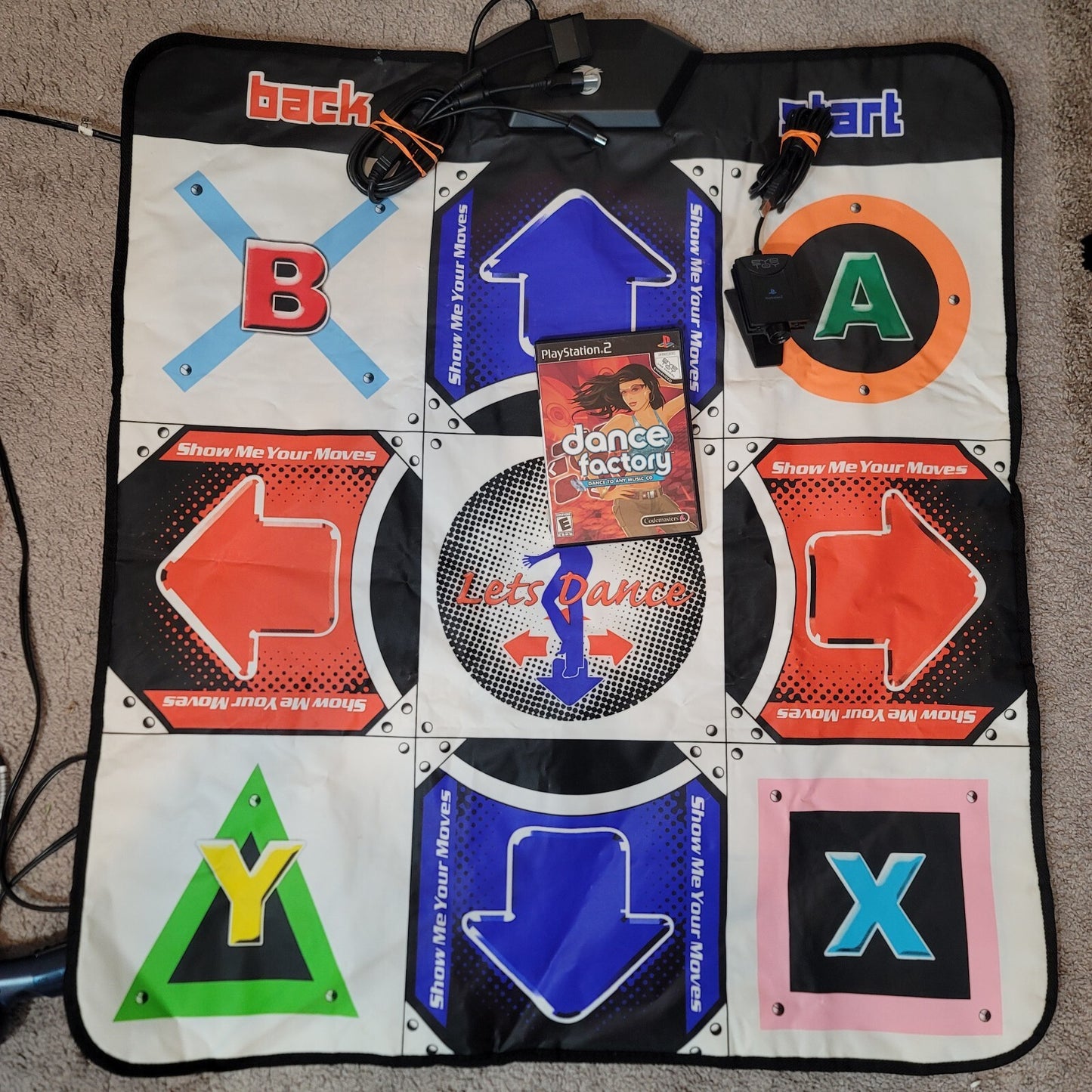 Dance Factory (Sony PlayStation 2, 2006) w/Pelican Dance Mat & Eye-Toy Sensor