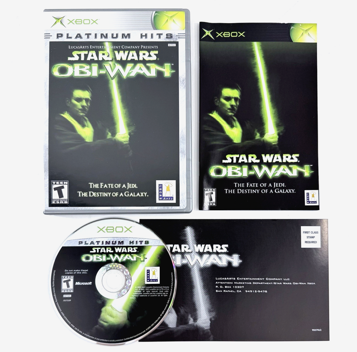 Star Wars: Obi-Wan (Microsoft Xbox, 2001) Game Case Manual Registration - Tested