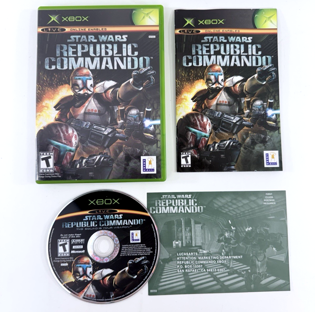 Star Wars: Republic Commando (Xbox, 2005) Game Case Manual Registration - Tested