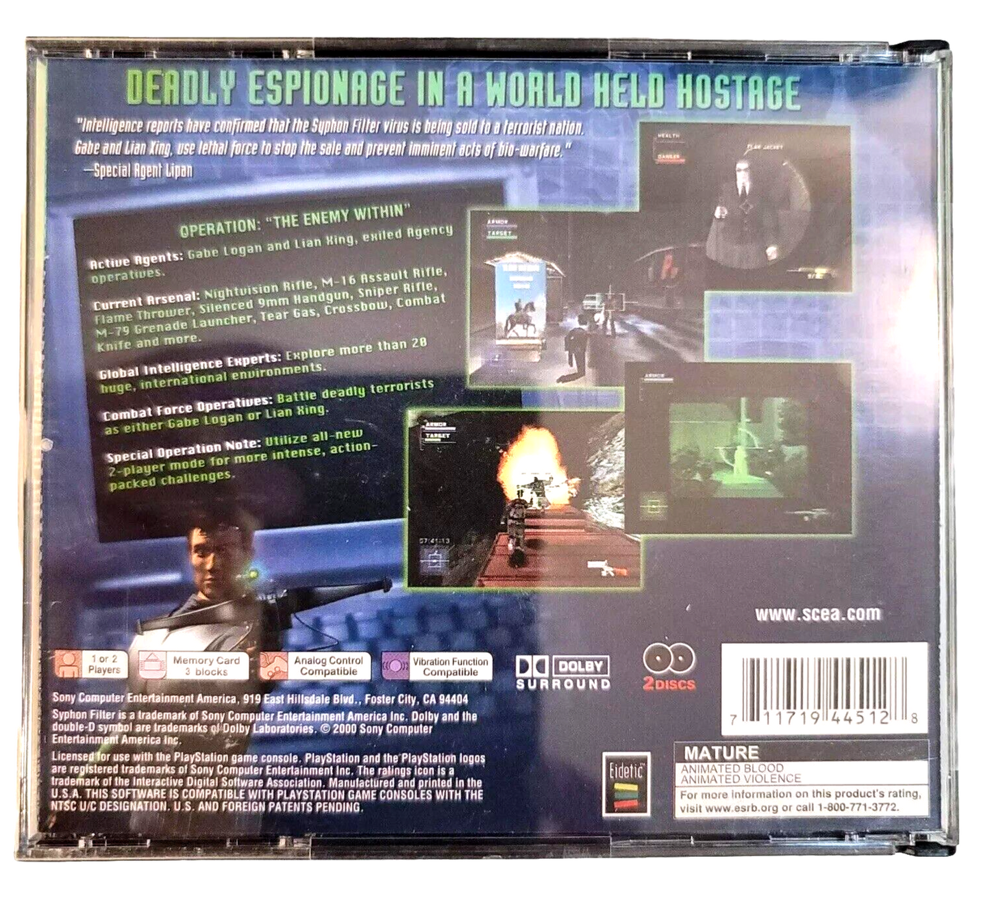 Syphon Filter 2 (Sony PlayStation, 2000) Game Case Manual Insert - Tested