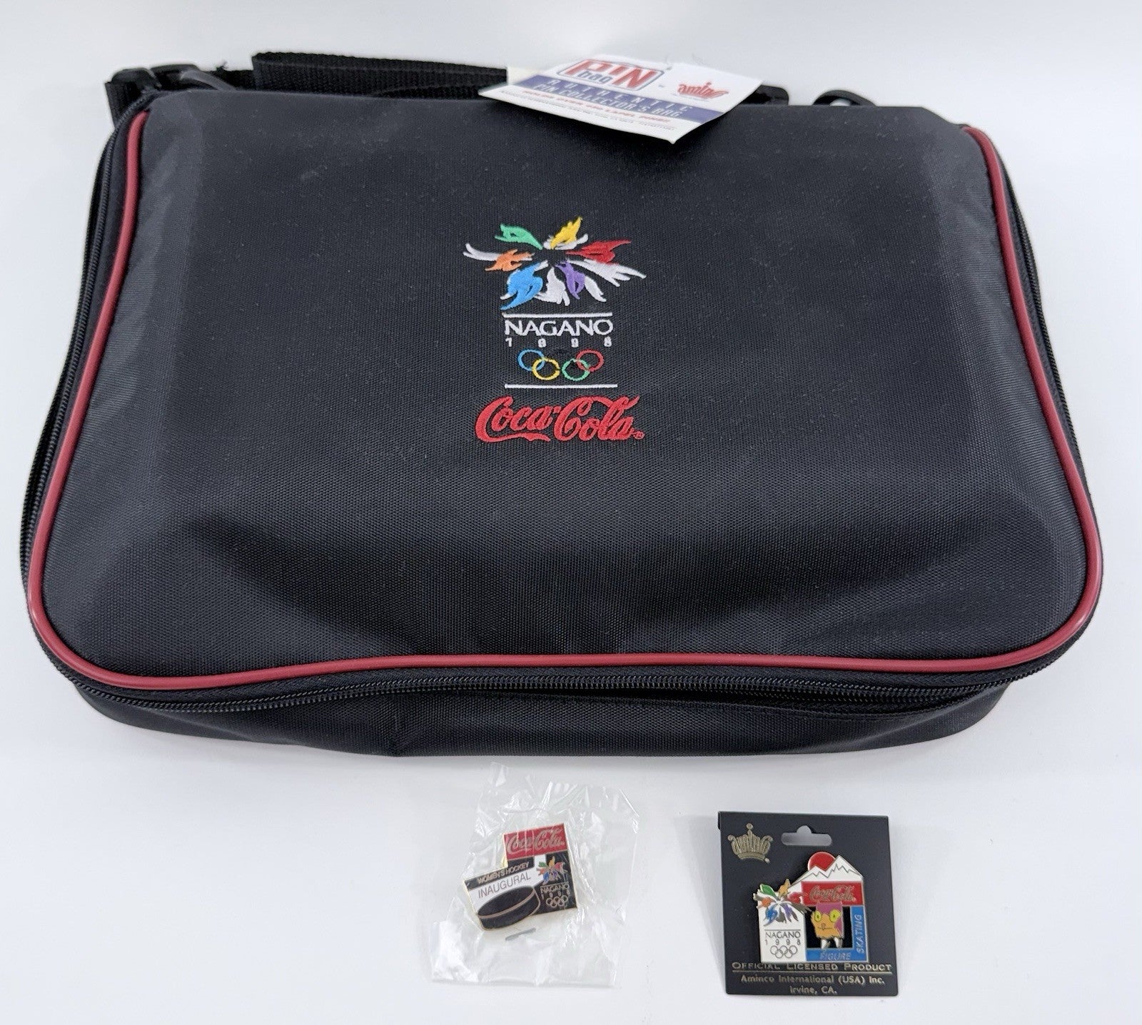 New Nagano 1998 Winter Olympics Official Pin Trading Bag w/Tag + Coca-Cola Pins
