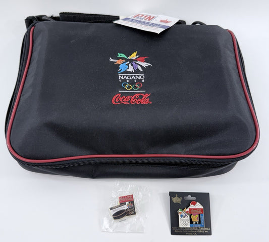 New Nagano 1998 Winter Olympics Official Pin Trading Bag w/Tag + Coca-Cola Pins