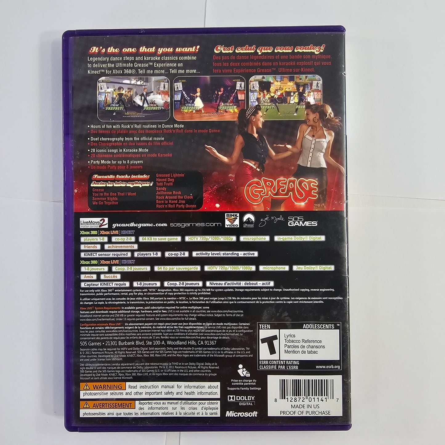 Grease: Dance (Microsoft Xbox 360, 2011) Game Case Manual - Tested - Kinect Game
