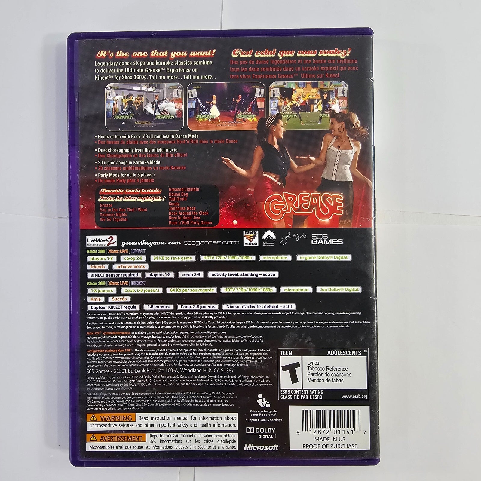 Grease: Dance (Microsoft Xbox 360, 2011) Game Case Manual - Tested - Kinect Game