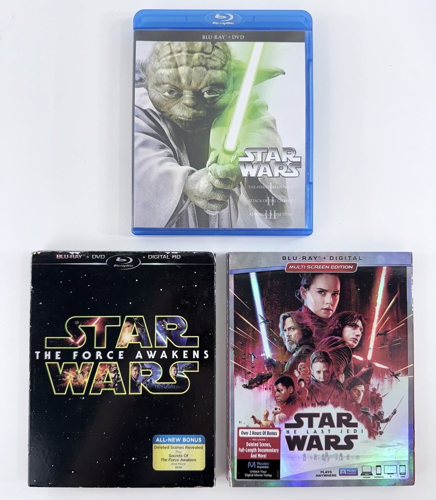Star Wars Trilogy: Ep. I-III (Blu-ray Film Bundle) The Force Awakens, Last Jedi