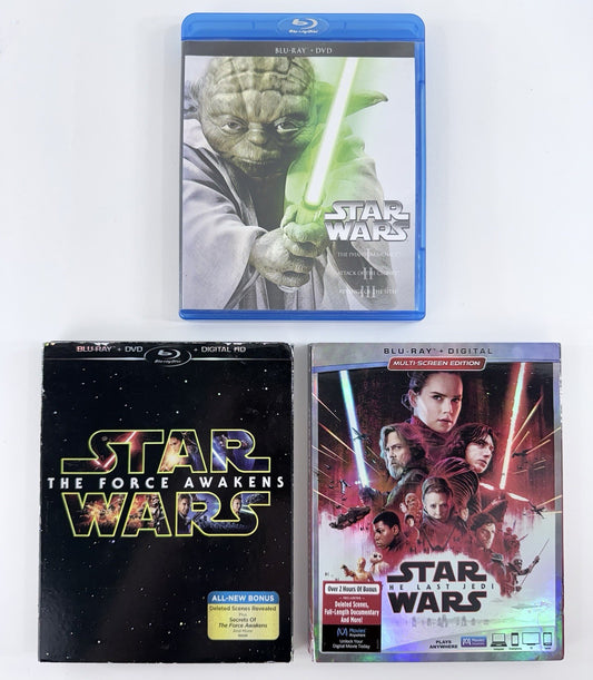Star Wars Trilogy: Ep. I-III (Blu-ray Film Bundle) The Force Awakens, Last Jedi