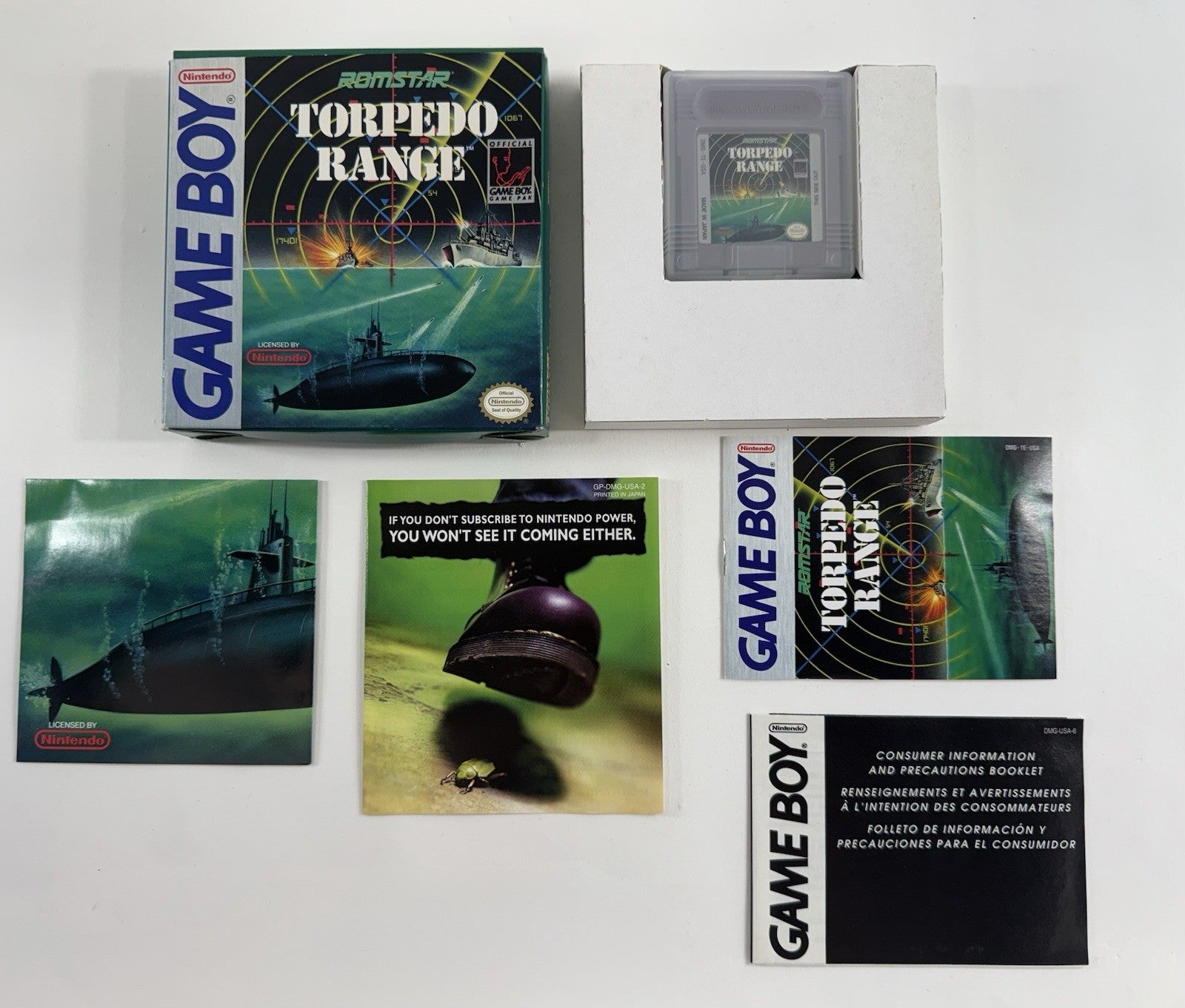 Torpedo Range (Nintendo Gameboy, 1994) Game, Box, Manual, Inserts - Tested